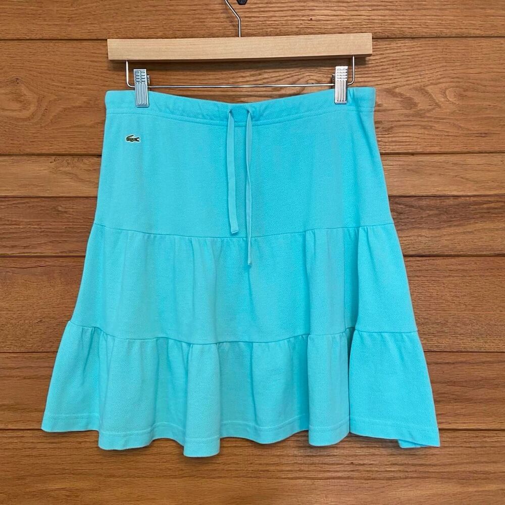Lacoste logo aqua turquoise blue tiered mini tennis skirt